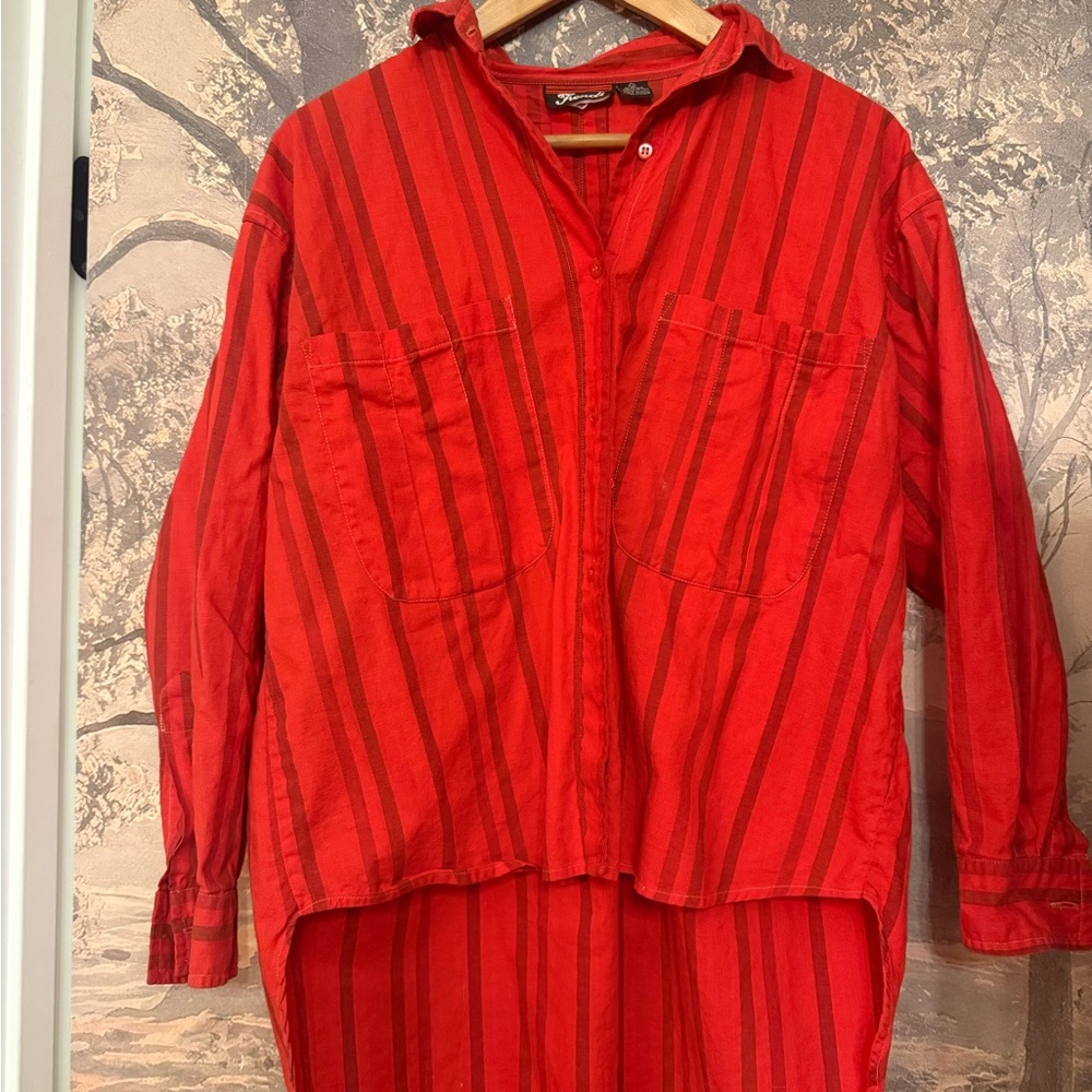 1970s-1980s Vintage Red Striped Button-Up Shirt